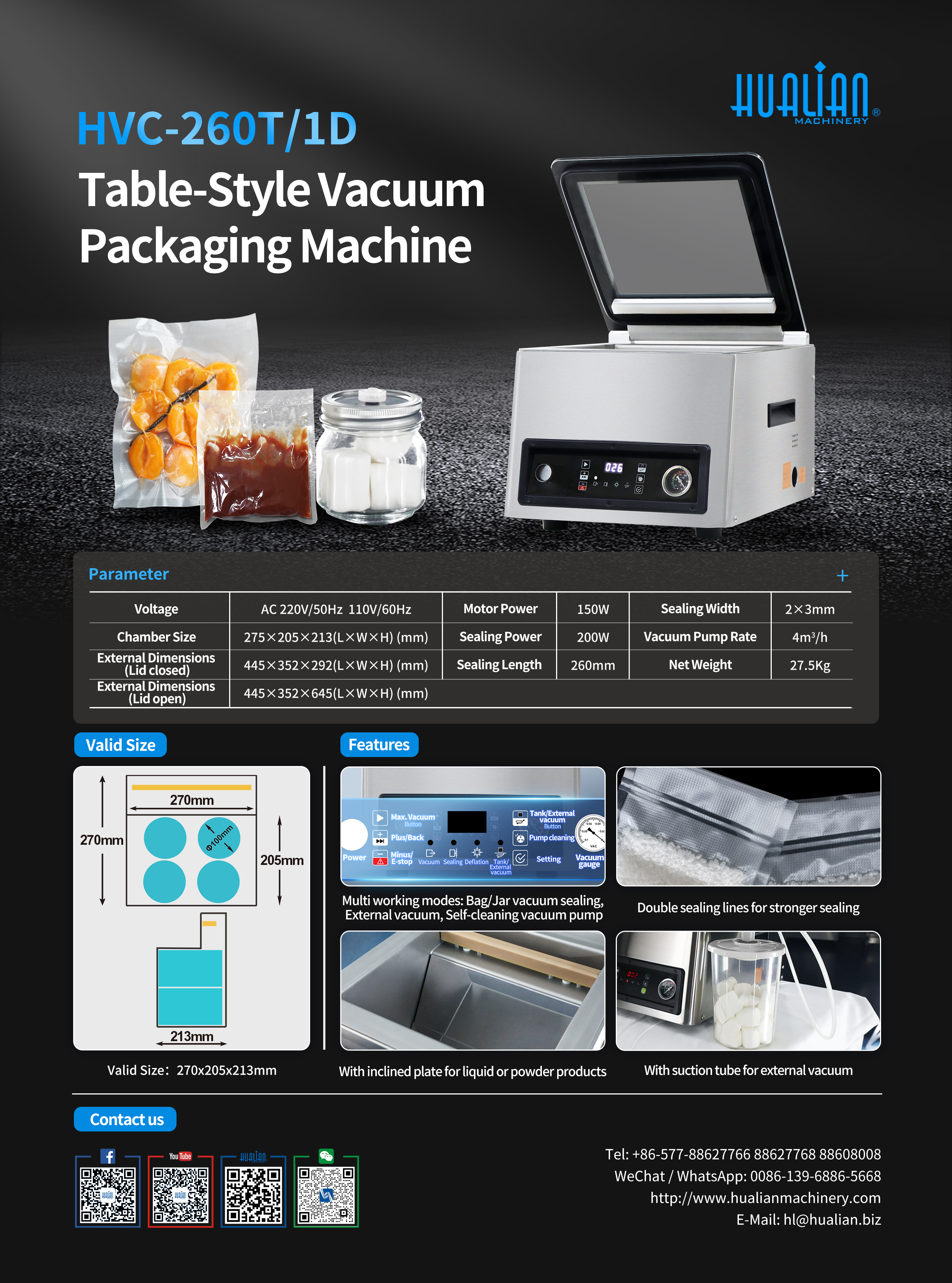 Máquina de envasado al vacío de sobremesa Hualian para alimentos