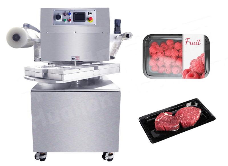 M&aacute;quina de envasado al vac&iacute;o de bandejas para alimentos. 