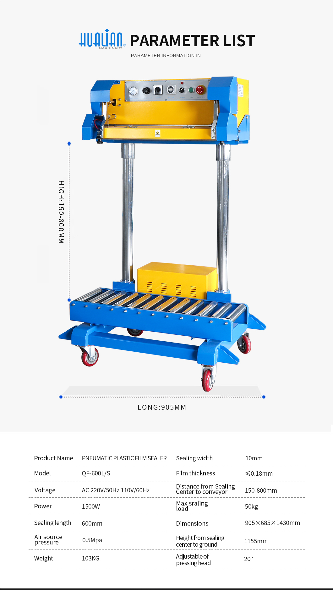 Sellador de banda de bolsa de servicio pesado QF-600L-S