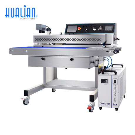 Sellador de banda continua de succión de aire y lavado de gas Hualian con marcado láser UV CO2 FRJ-1120WH 